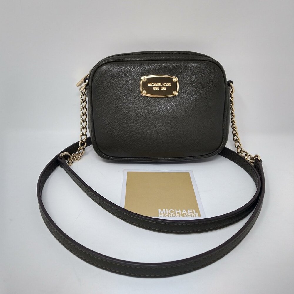 Women's Michael Kors Hamilton Dk Olive Genuine Pebbled Leather Crossbody Handbag